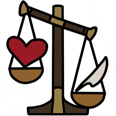 Scales of Ma'at with a heart weighed as lighter than a feather.